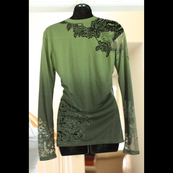 ETRO Green Fade Perforated Long Sleeve Shirt - Picture 2 of 5
